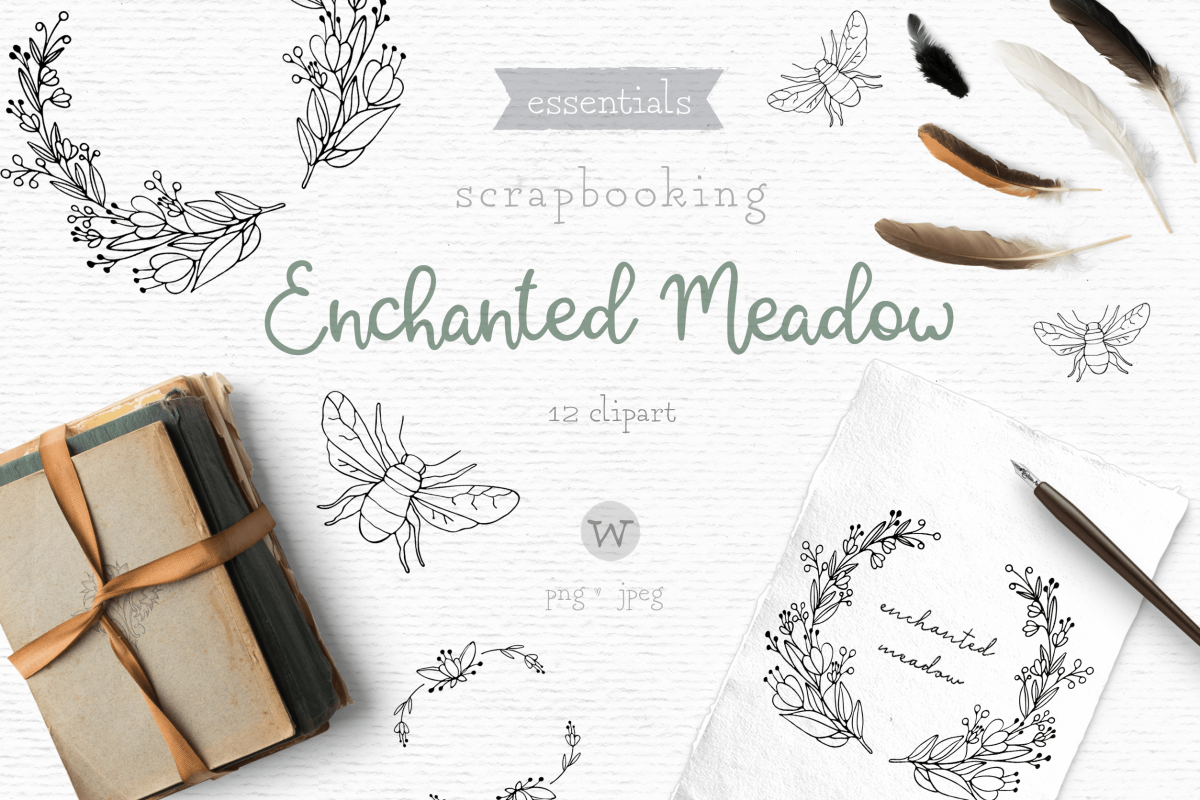 Doodle wreath clipart, digital stamps, botanical clipart example image 1