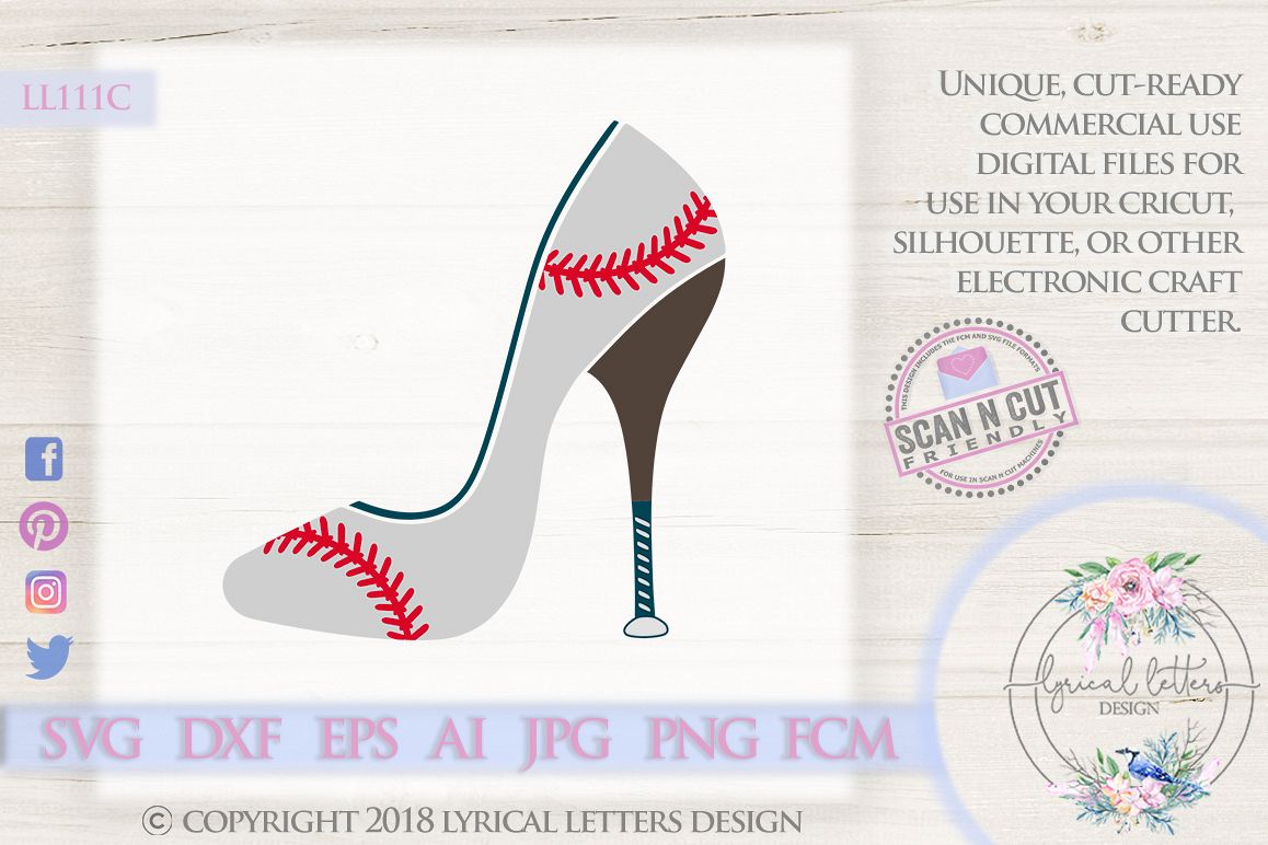 Baseball Softball High Heel Shoe SVG DXF LL111C example image 1