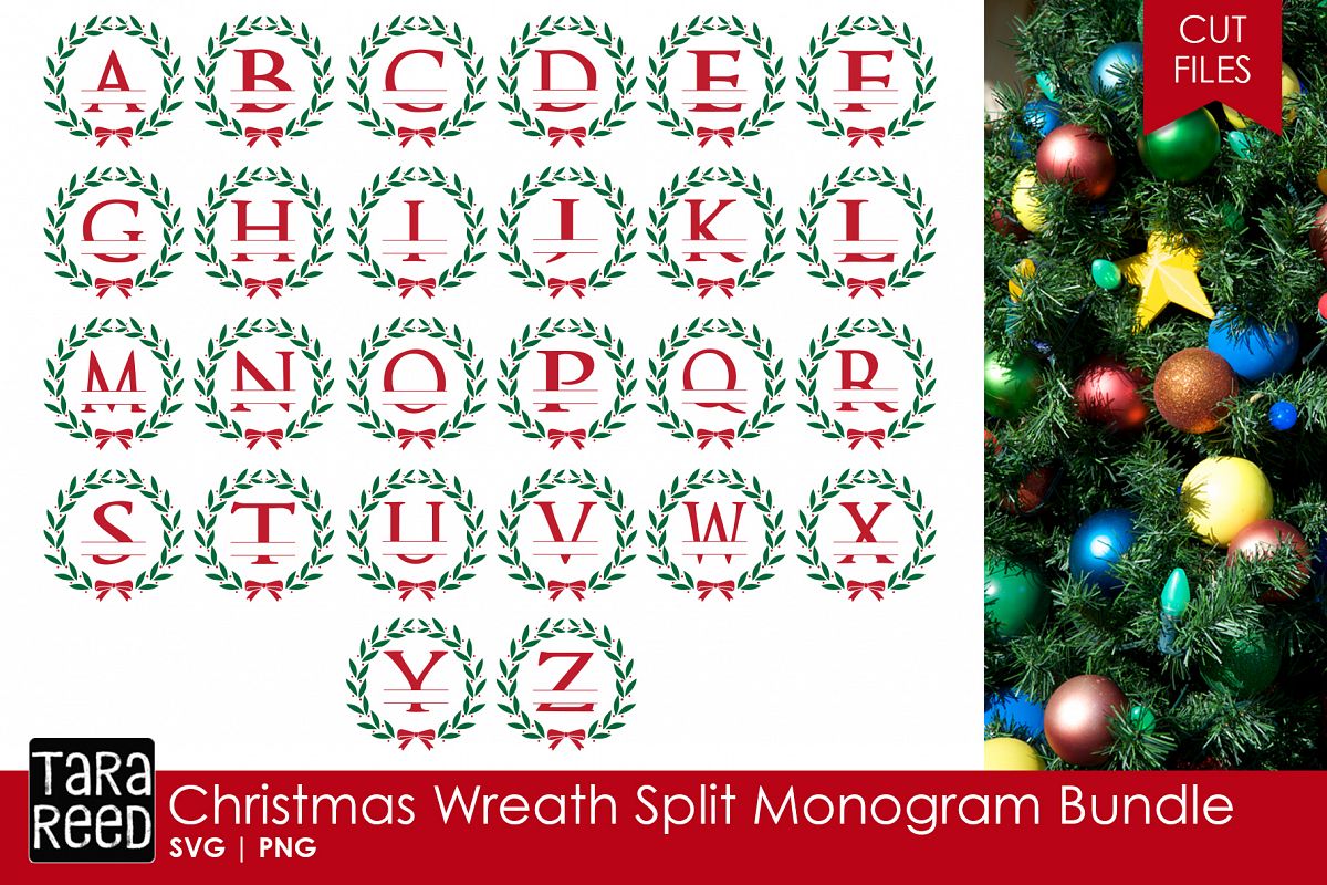 Download Christmas Wreath Split Monogram - SVG files for Crafters
