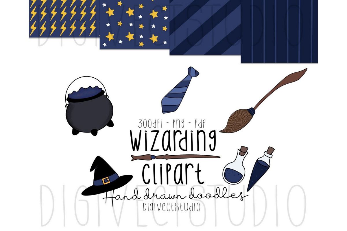 Wizarding Clipart Blue - Witch Clipart - Wizard Clipart example image 1