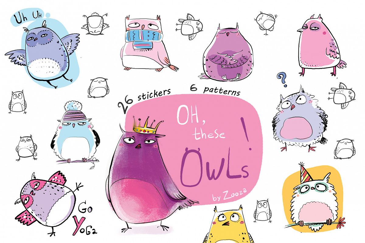 Oh, these Owls! - stickers pack example image 1