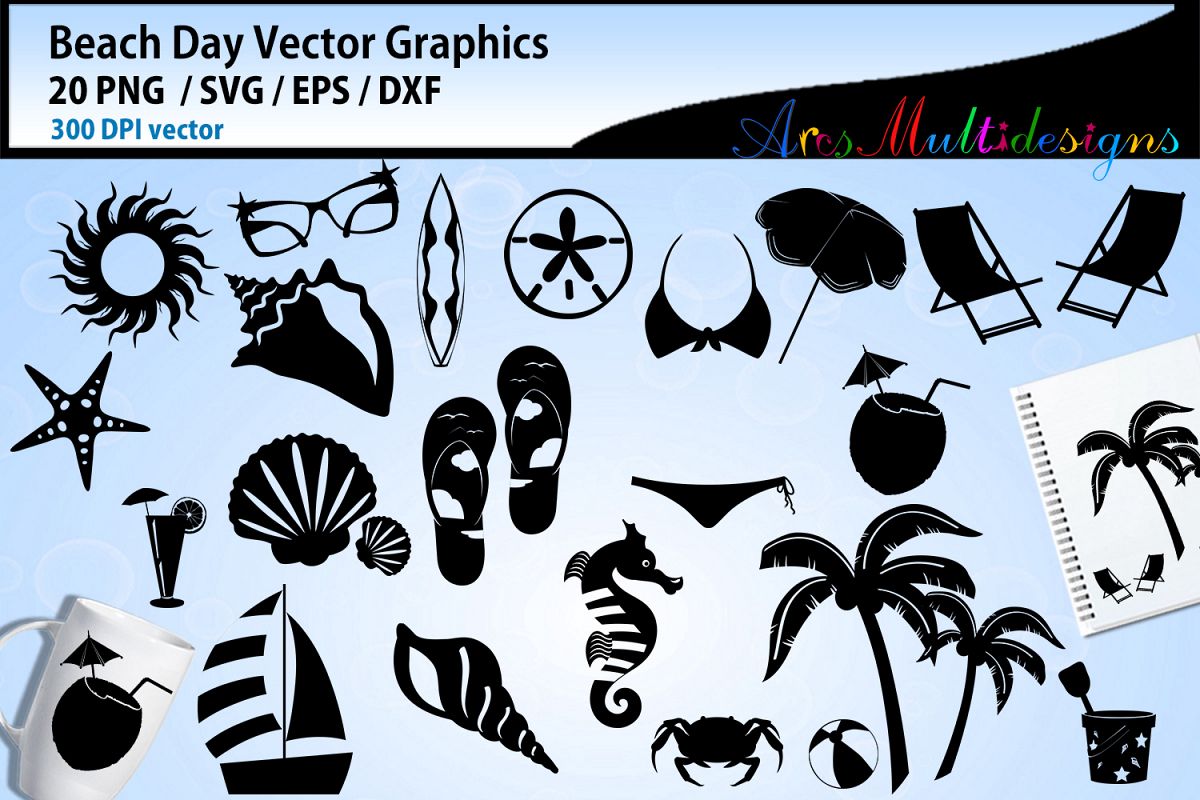 Beach day vector graphics / beach day silhouette clipart ...