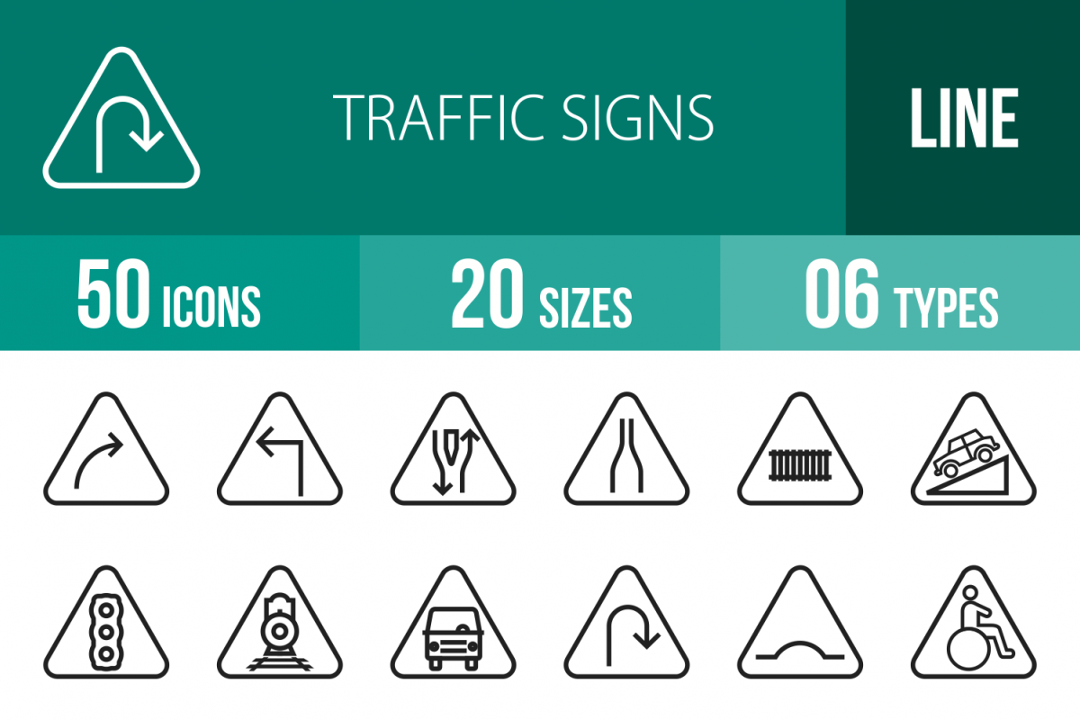 50 Traffic Signs Line Icons example image 1