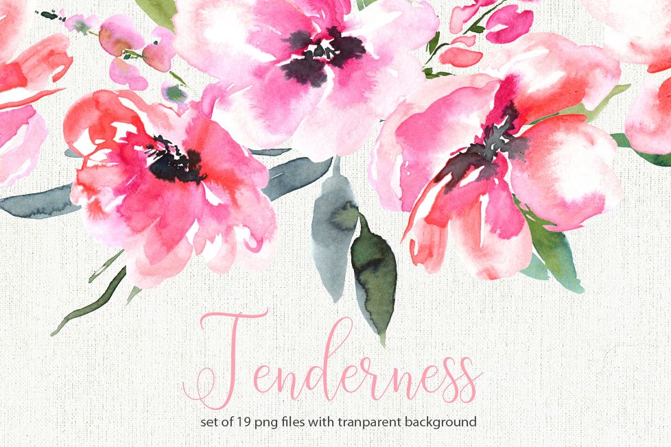 Tender watercolor purple flowers set example image 1
