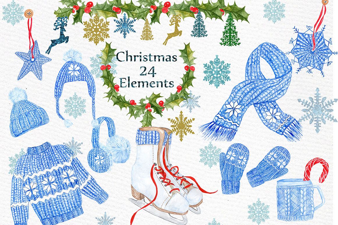 Watercolor Christmas clipart example image 1