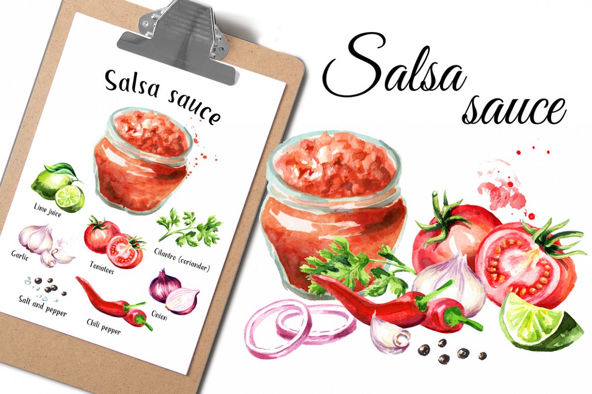 Salsa sauce. Watercolor collection example image 1