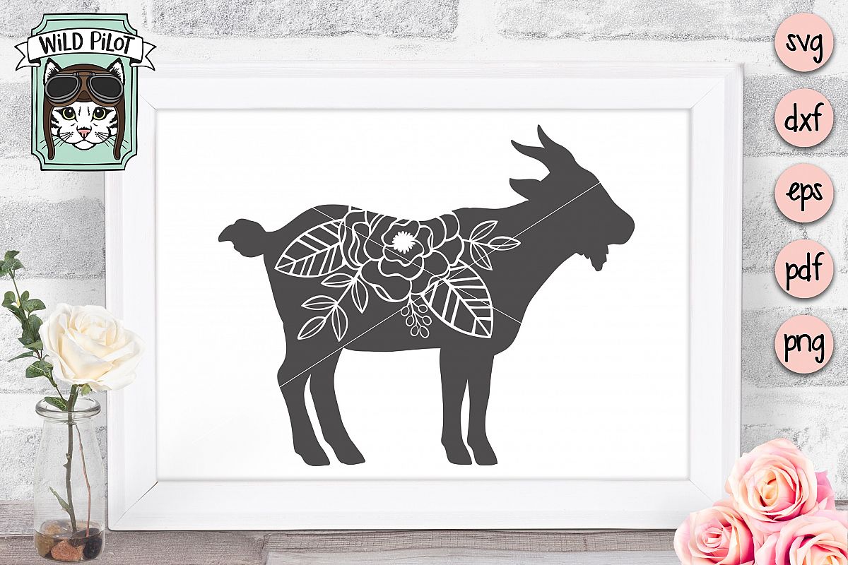 Goat SVG file, Goat Cut file, Flower Goat Silhouette, Floral example image 1