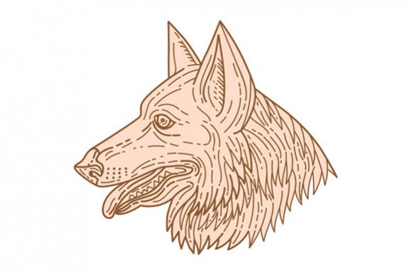 German Shepherd Dog Head Mono Line example image 1