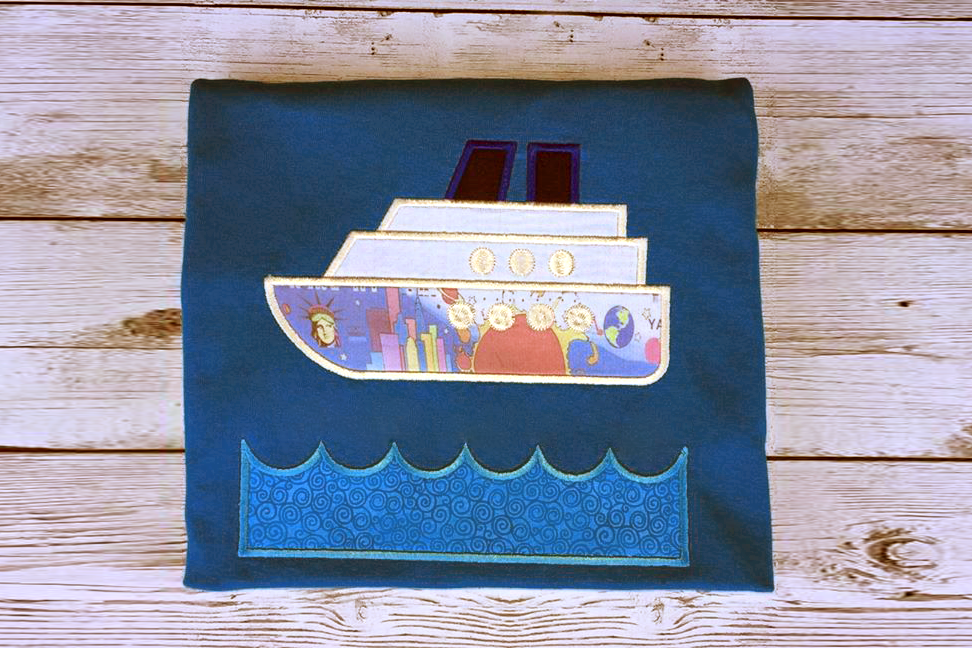 Cruise Ship Split Applique Embroidery Design example image 1