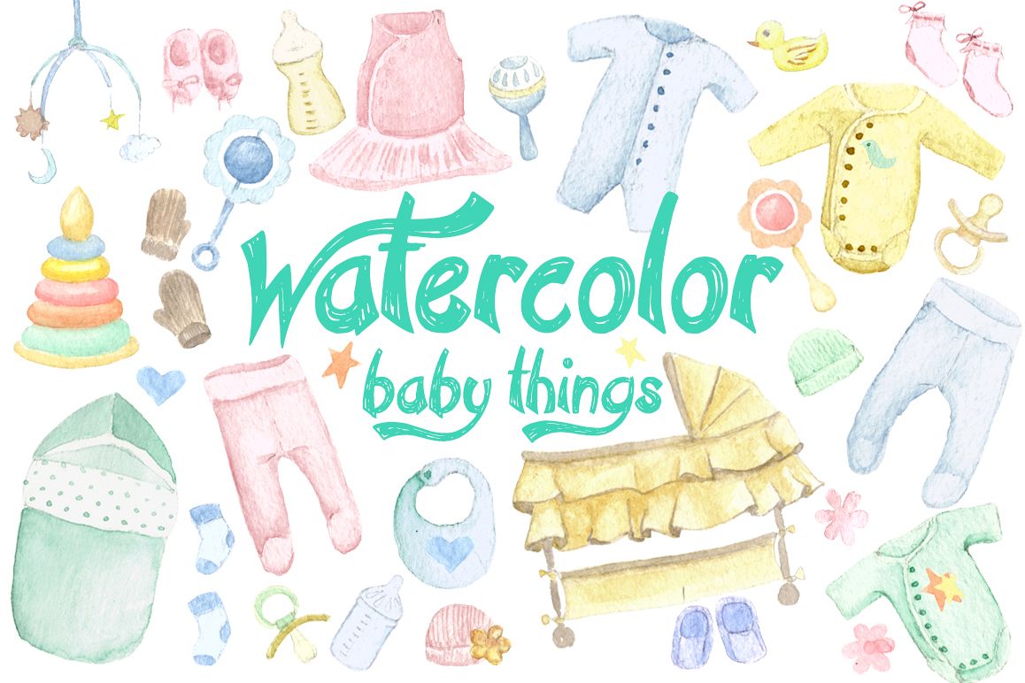 Download Watercolor Baby Things Set (79720) | Illustrations ...