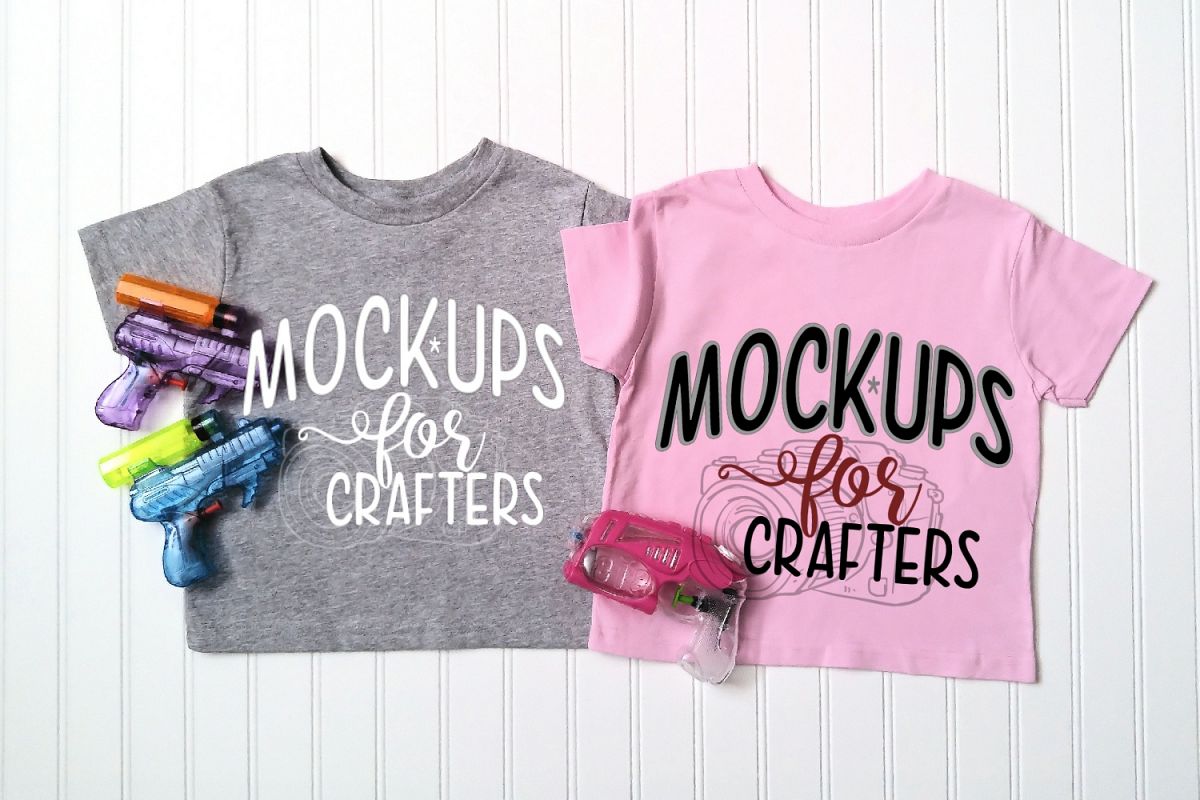 Children's Pink & Gray Gildan T's - with water guns example image 1