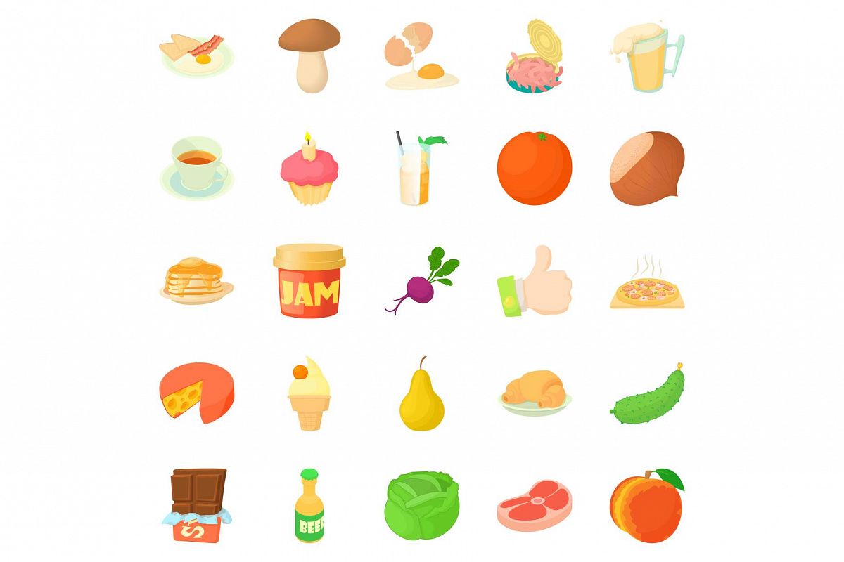 Afternoon snack icons set, cartoon style example image 1