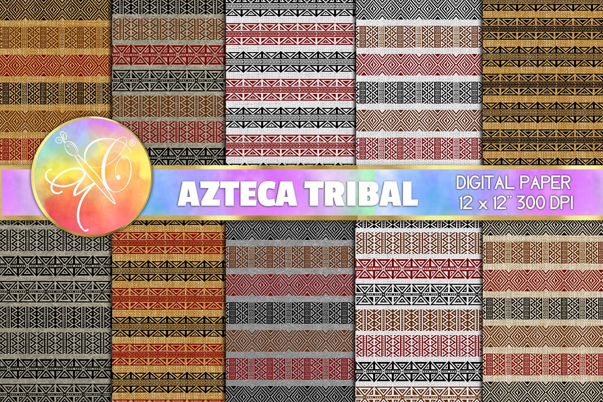 Azteca Tribal Digital Paper, Mexican Paper, Linen Paper example image 1