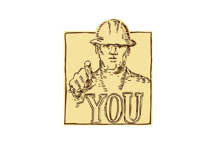 Construction Worker Pointing You Etching example image 1