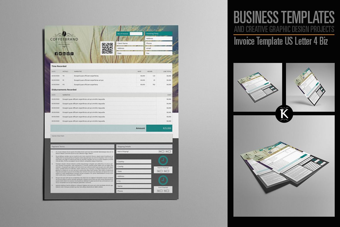 Invoice Template US Letter 4 Biz example image 1