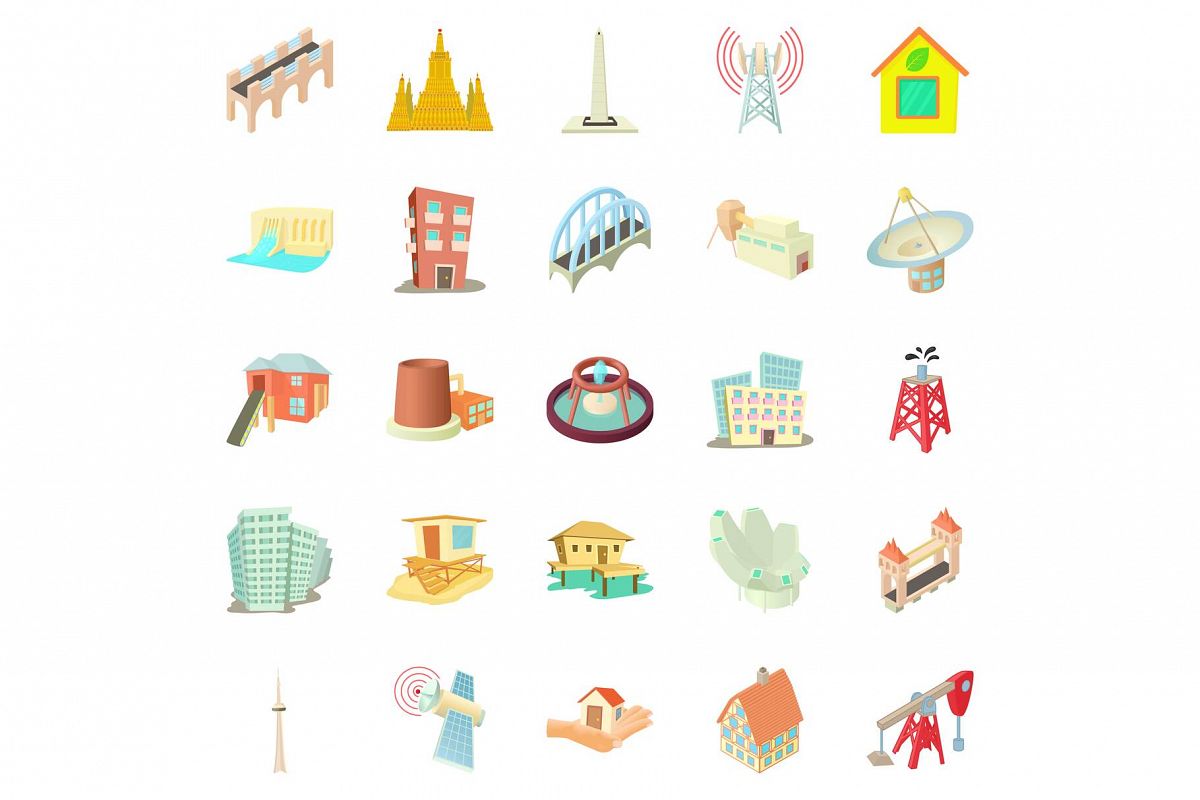 Edifice icons set, cartoon style example image 1