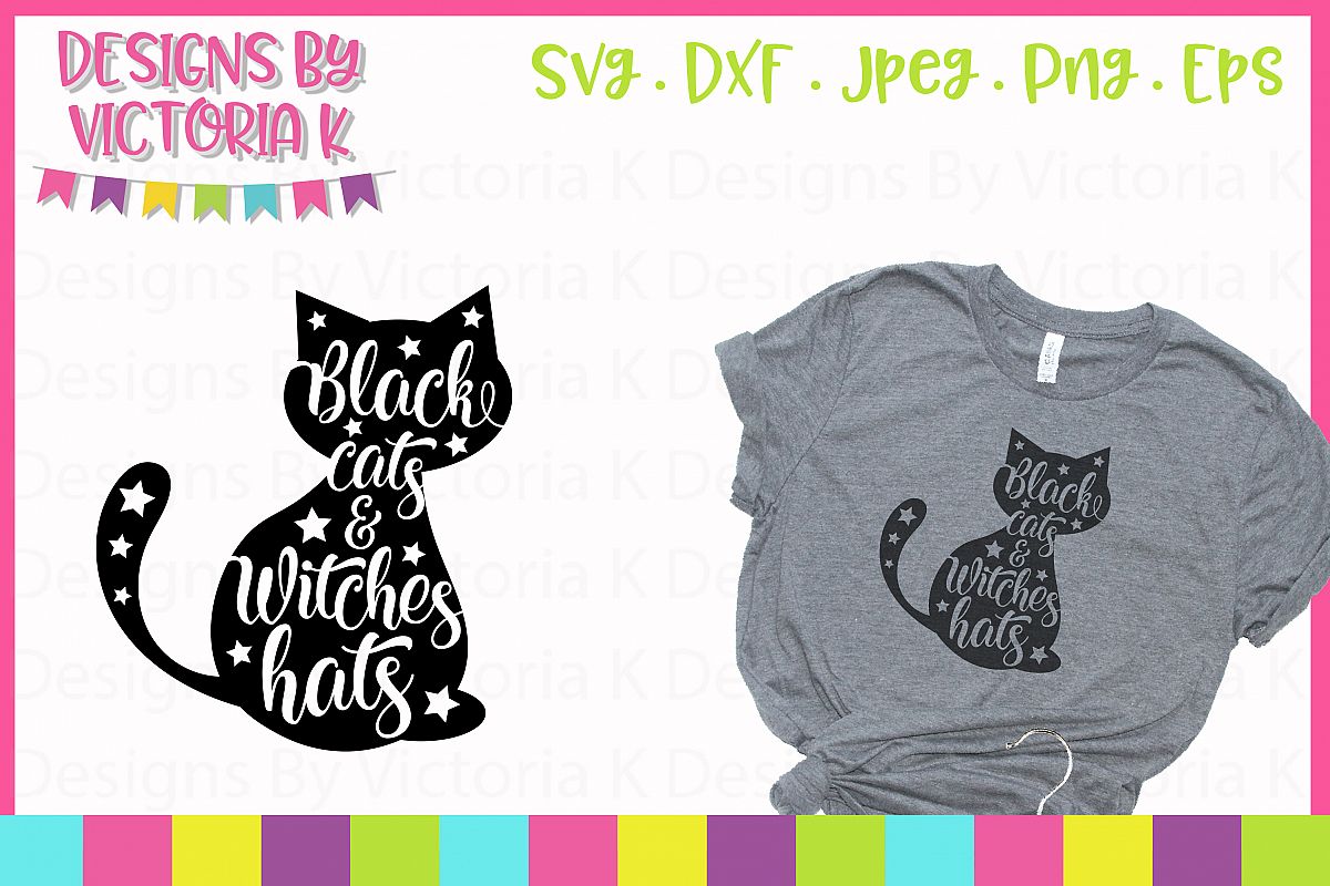 Black cats & witches hats, Halloween, SVG, DXF, PNG