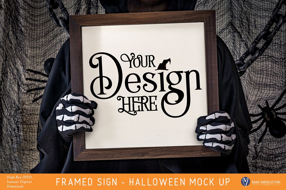 Framed Wooden Sign Mock up for Halloween example image 1