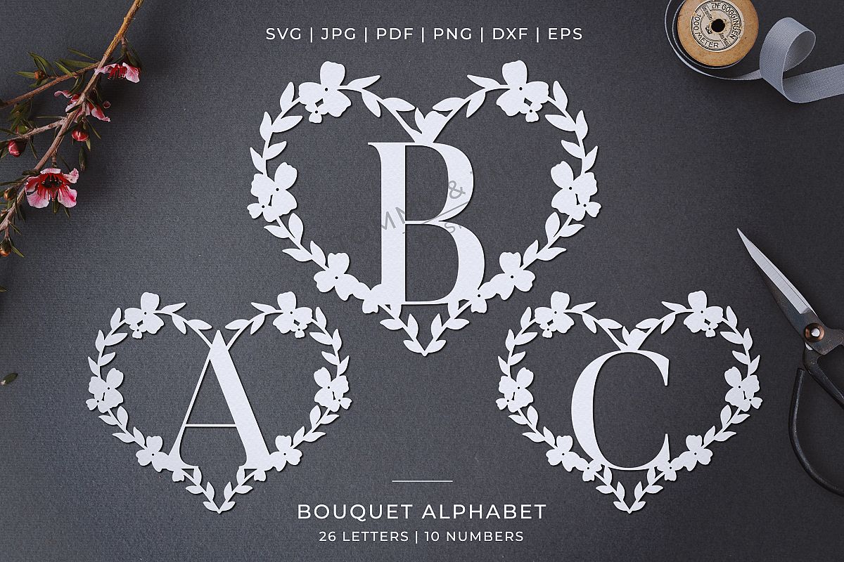 Heart A-Z Alphabet - Papercut SVG DXF PNG EPS JPG PDF example image 1