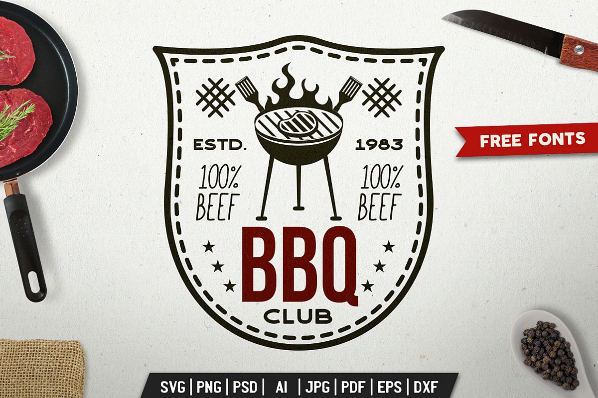 BBQ Club Print Design for TShirt. Retro Vector SVG Cut File example image 1