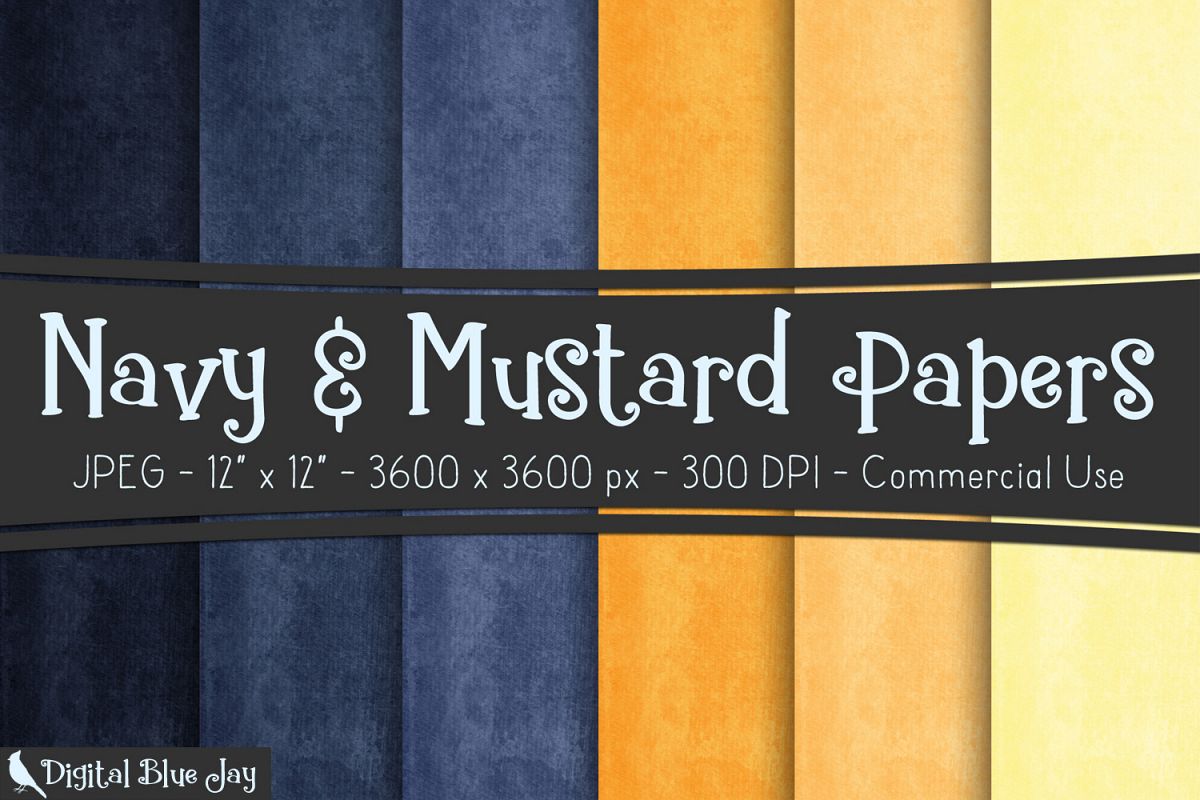 Digital Paper Textured Backgrounds - Navy & Mustard example image 1