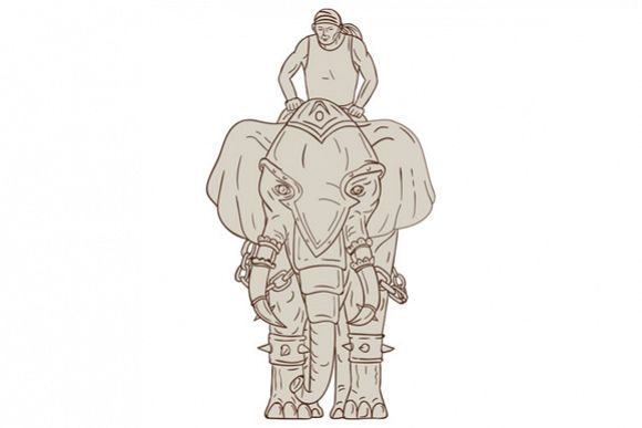 War Elephant Mahout Rider Drawing example image 1