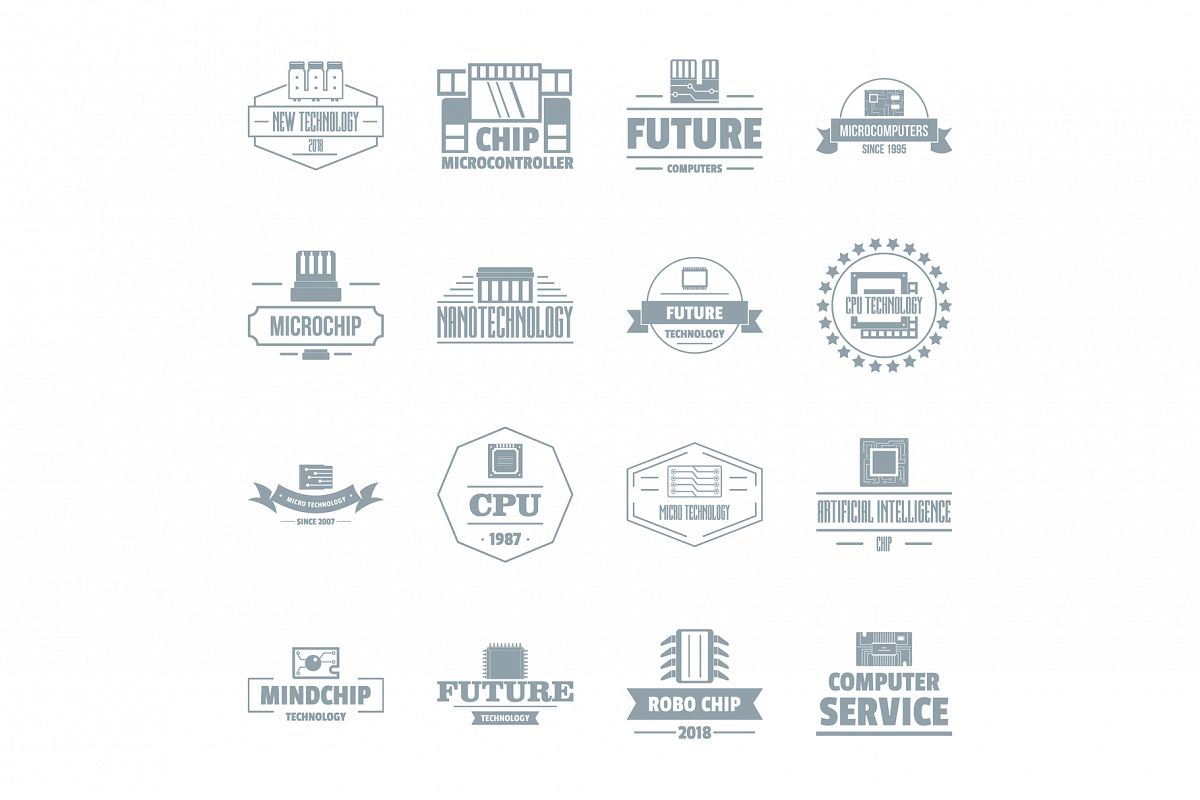 Future computer logo icons set, simple style example image 1