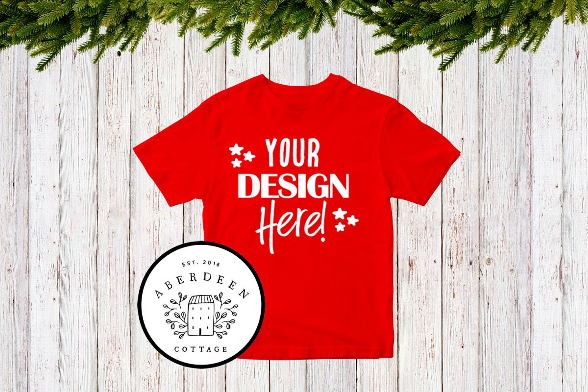 Children's Christmas Red T-Shirt Mock Up Style 1 example image 1