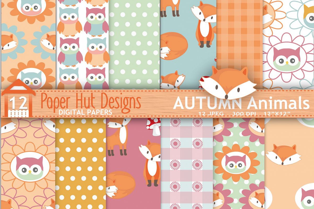 Fox and Owl Digital Papers example image 1