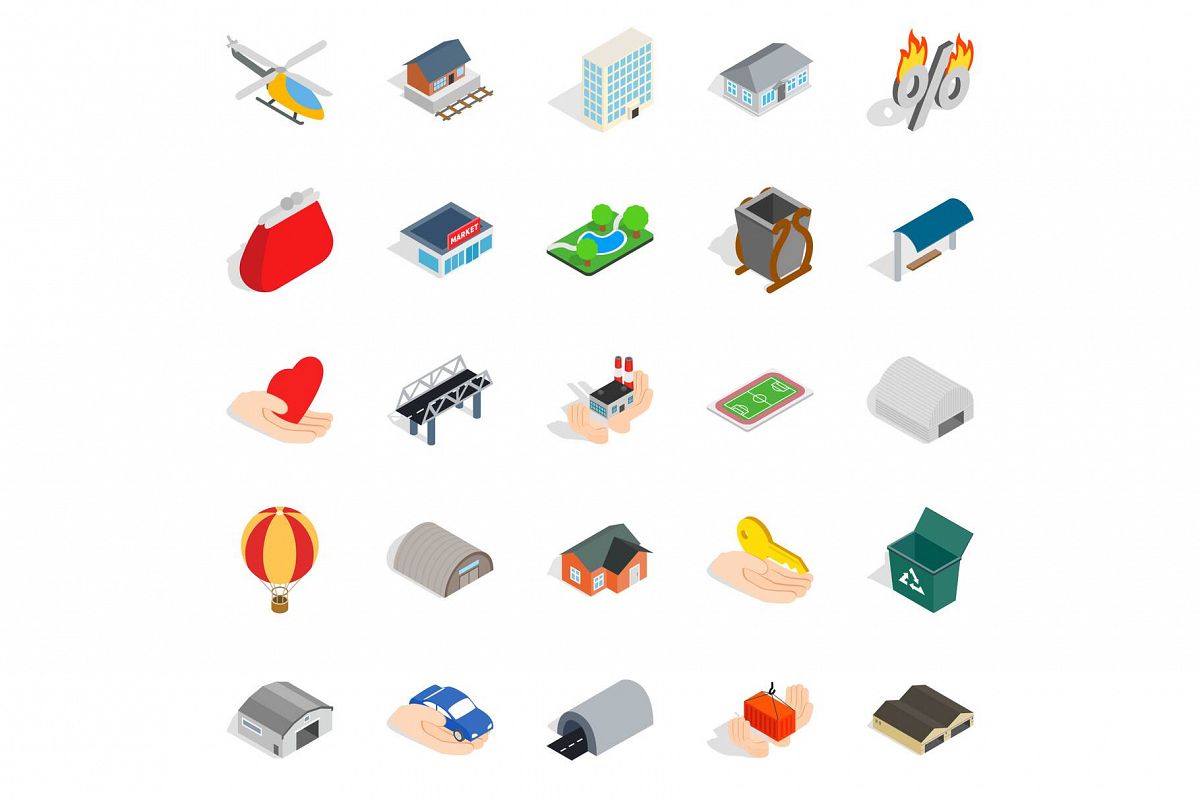 Urban infrastructure icons set, isometric style example image 1