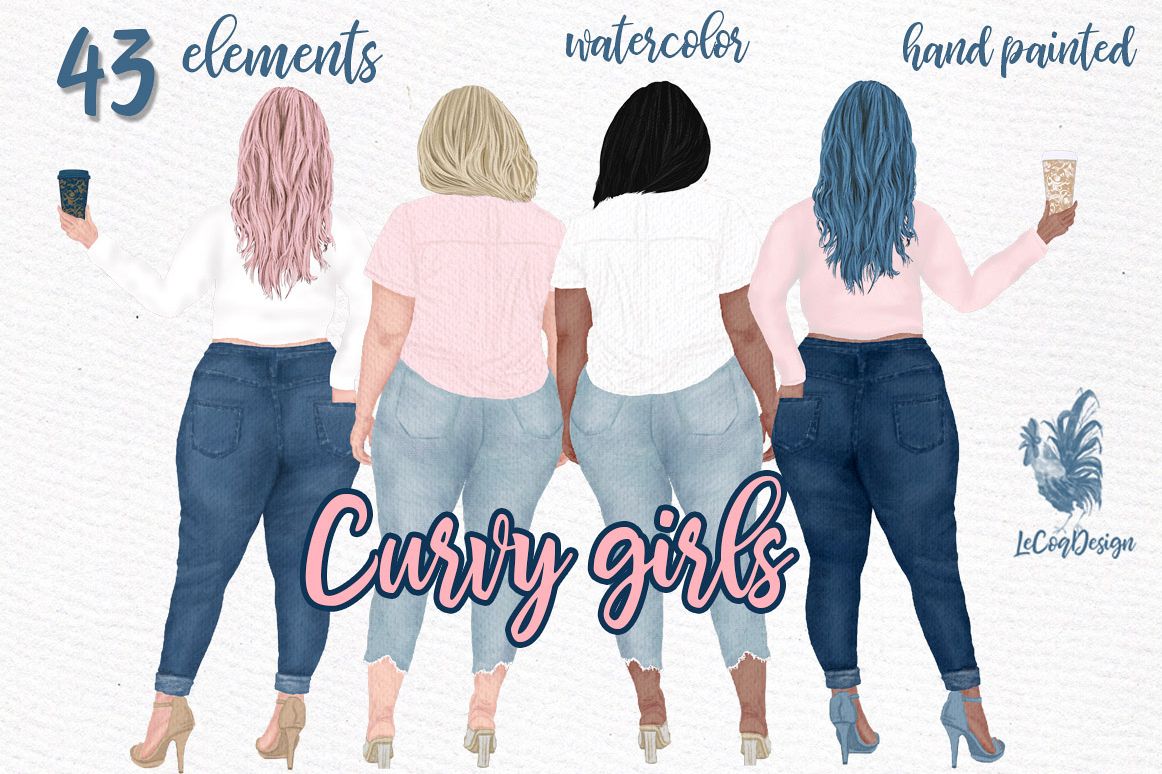 Curvy girls Plus size girls clipart Best Friends clipart example image 1