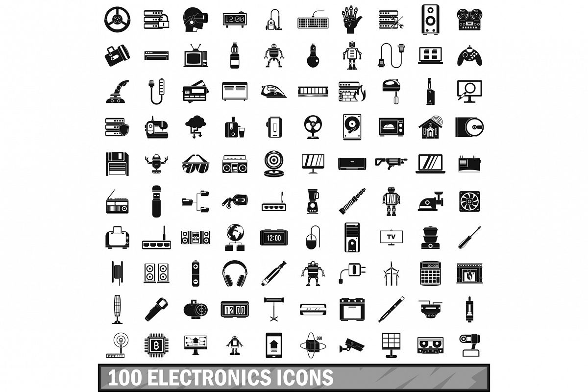 100 electronics icons set, simple style example image 1