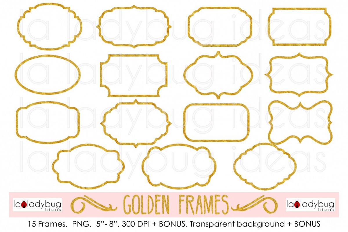 Golden frames. Clip art. Foil gold frames. example image 1