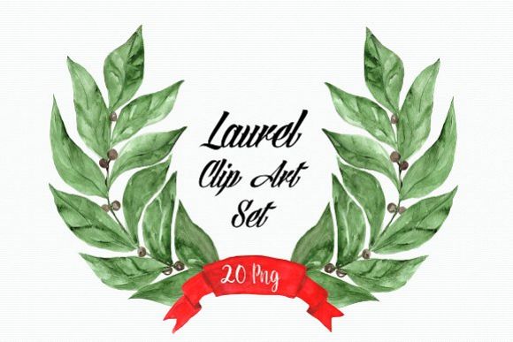 Watercolor Laurel Clip Art Set example image 1