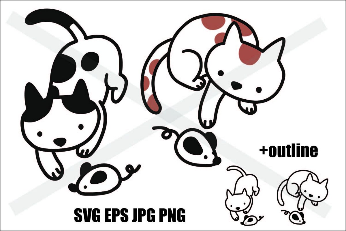 Cat Playing a Rat - SVG EPS JPG PNG example image 1