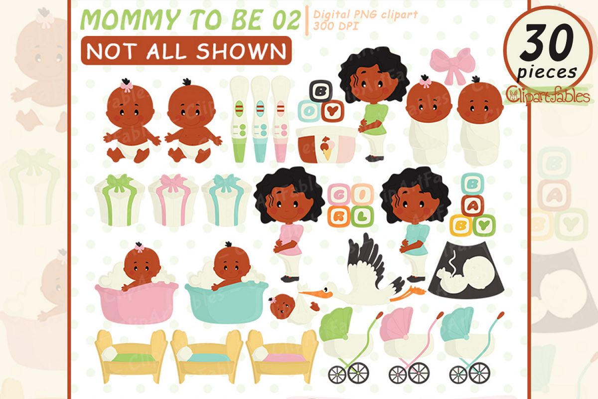 Cute Mommy to be art, African American Pregnancy Clipart example image 1