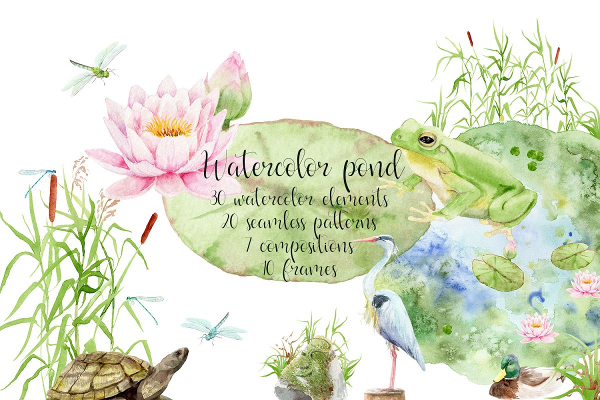 Watercolor pond, lake, swamp example image 1