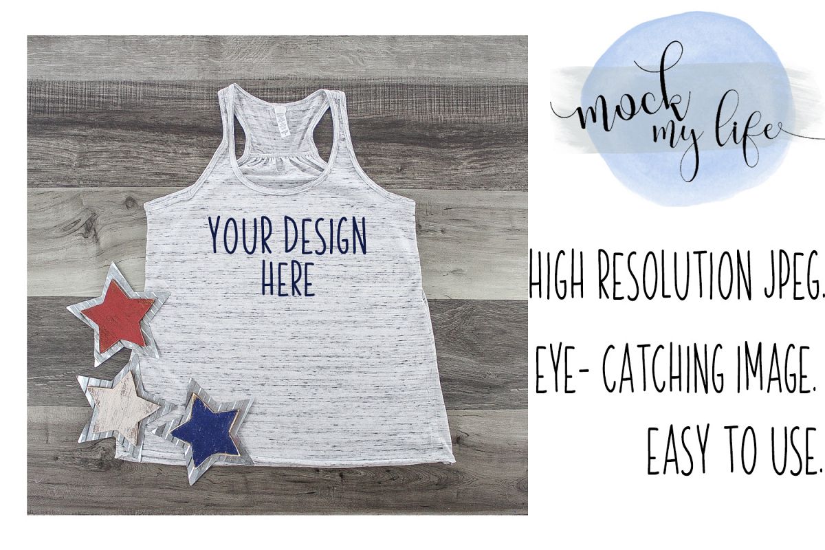 MockUp Bella Canvas Shirt / Patriotic Flat Lay /White Marble example image 1