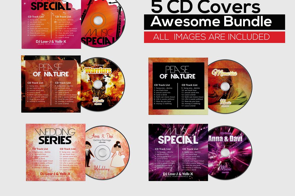 5 CD Covers Templates Bundle example image 1