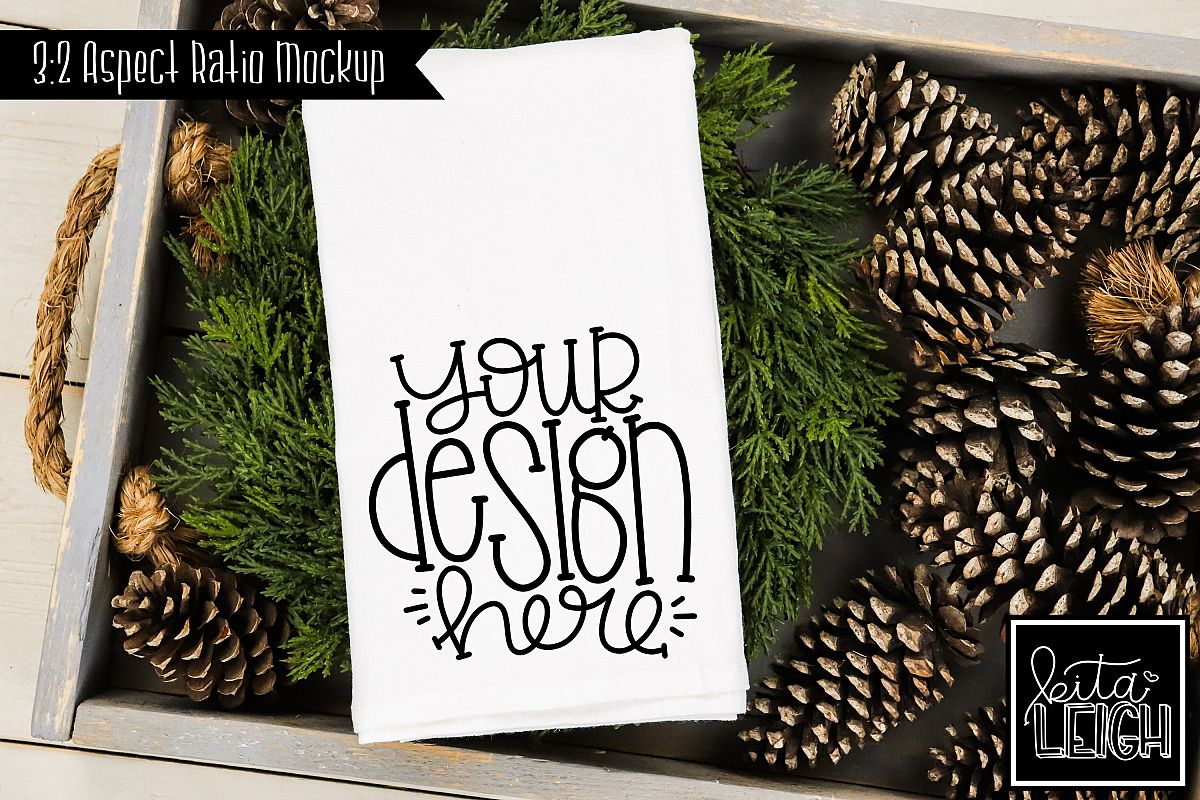 Flour Sack Tea Towel Pinecone Fall and Christmas Mockup example image 1
