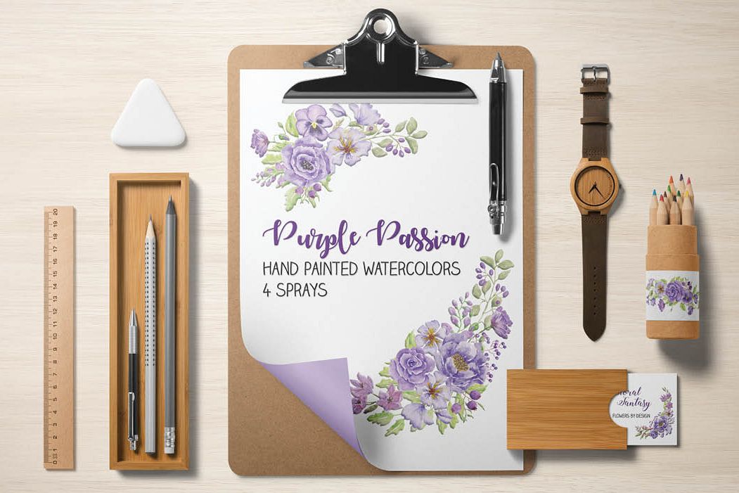 Watercolor sprays of purple and lilac flowers example image 1