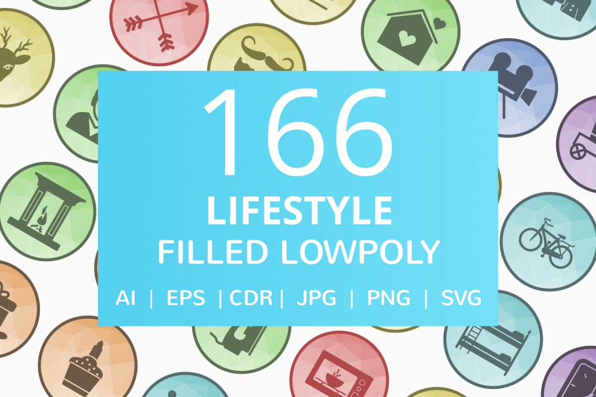166 Lifestyle Filled Low Poly Icons example image 1