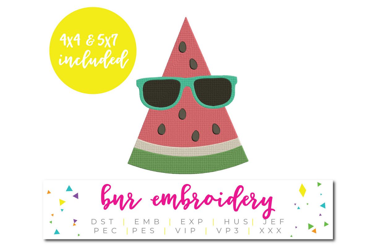 Watermelon Machine Embroidery Design, Summer Embroidery example image 1