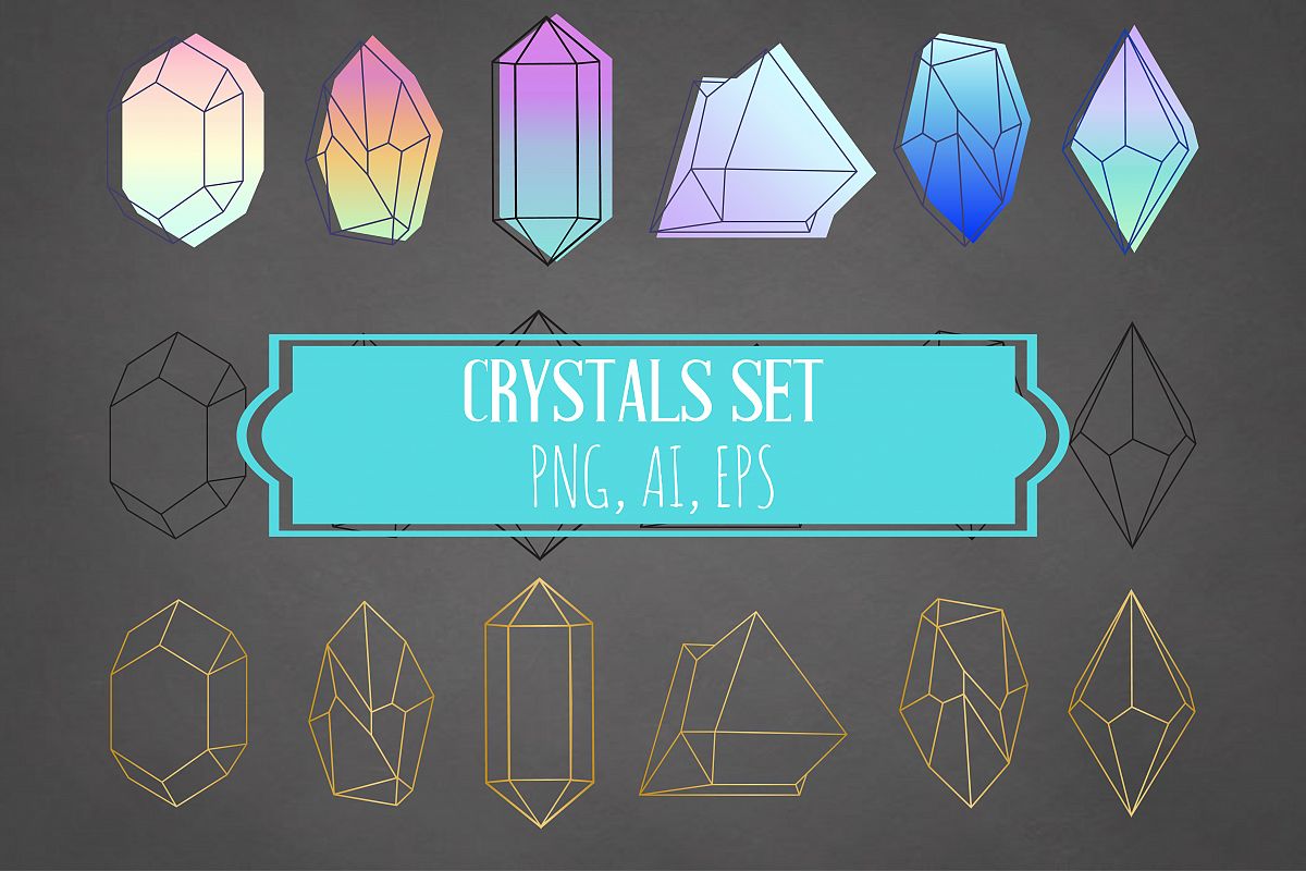 Crystals Set Neon Gold Black - Ai Eps Png example image 1