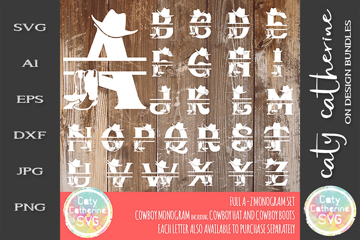 Full Alphabet A-Z Cowboy Monogram Bundle SVG example image 1