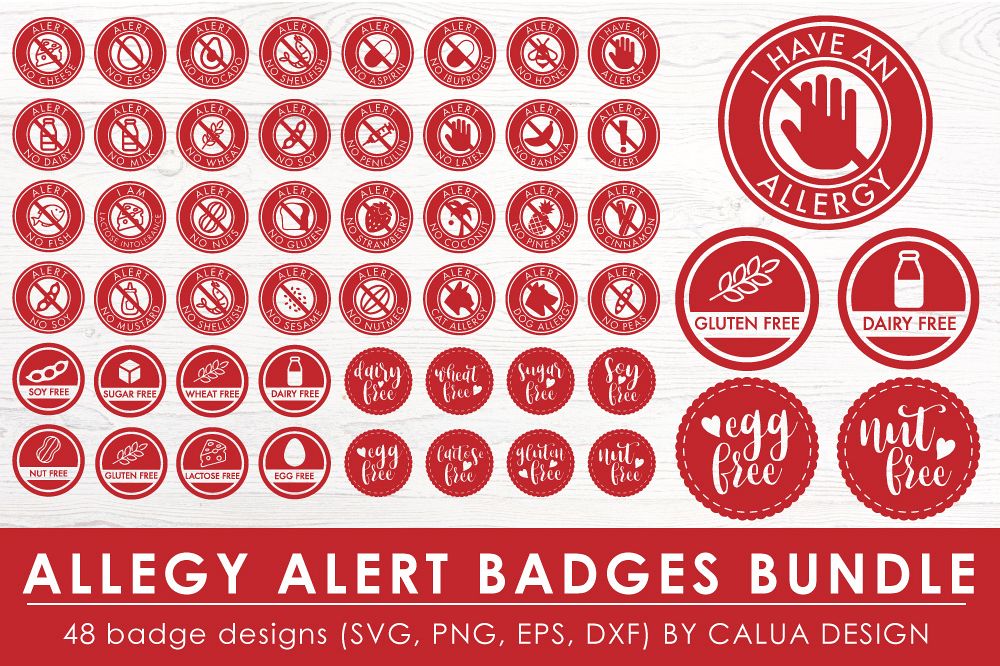 Allergy Alert Badges SVG Cut File Bundle example image 1