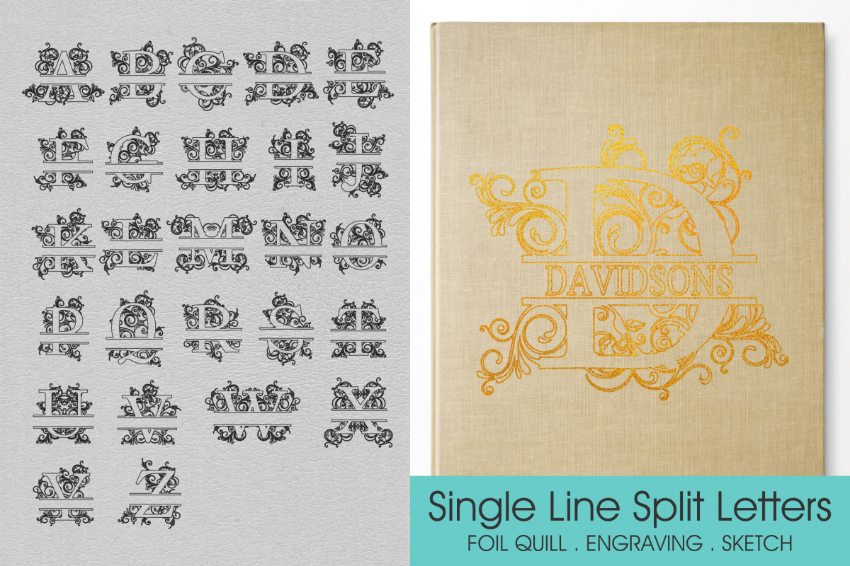 Foil Quill Split Letters, Single Line Letters, Split Letters example image 1