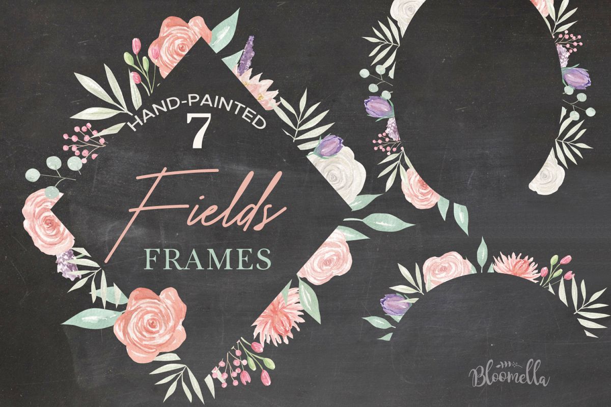 Fields Purple Pink Florals 7 Frames Wedding Watercolor example image 1