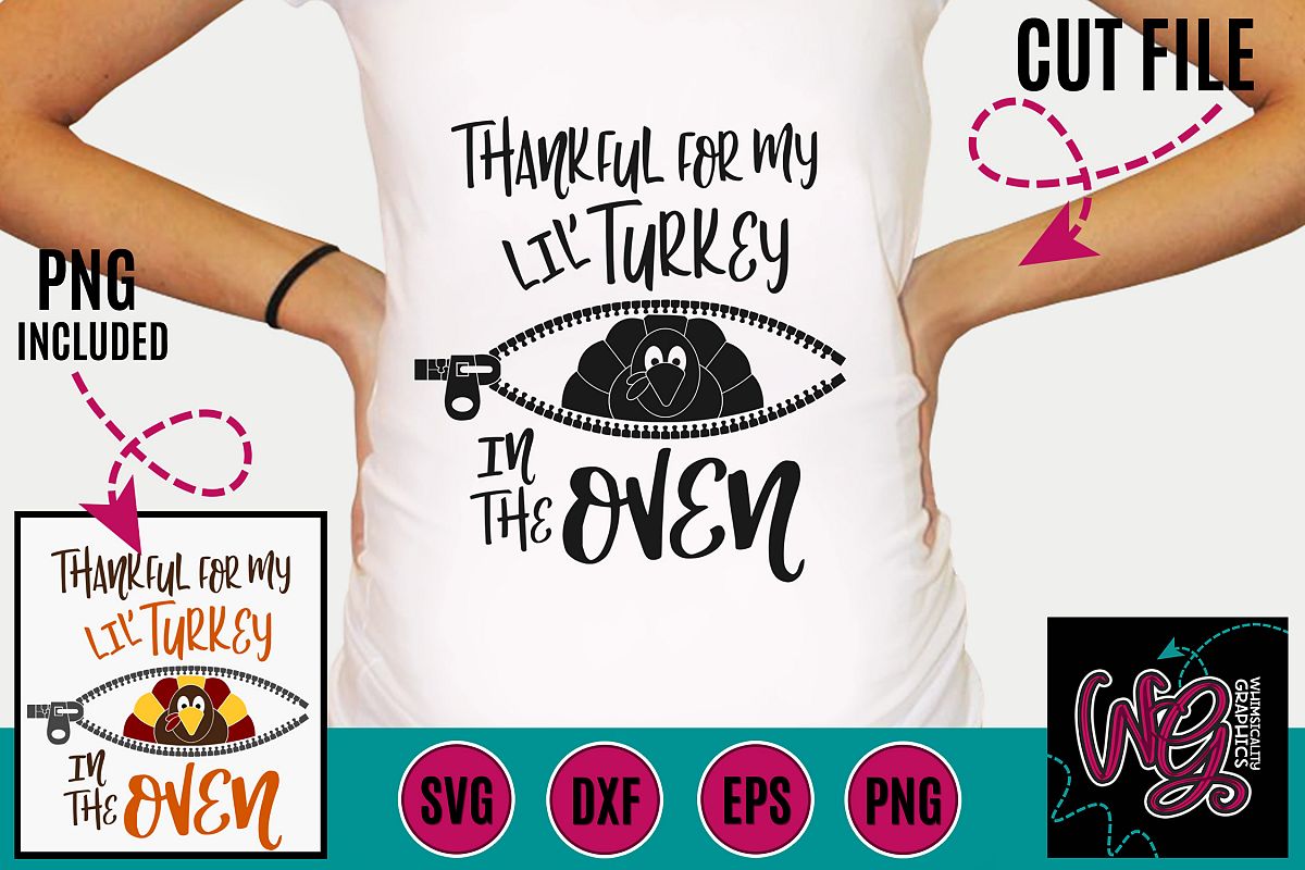 Pregnancy Thankful For My Lil' Turkey SVG DXF PNG EPS example image 1