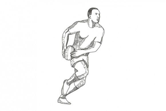 Rugby Player Passing Ball Doodle Art example image 1
